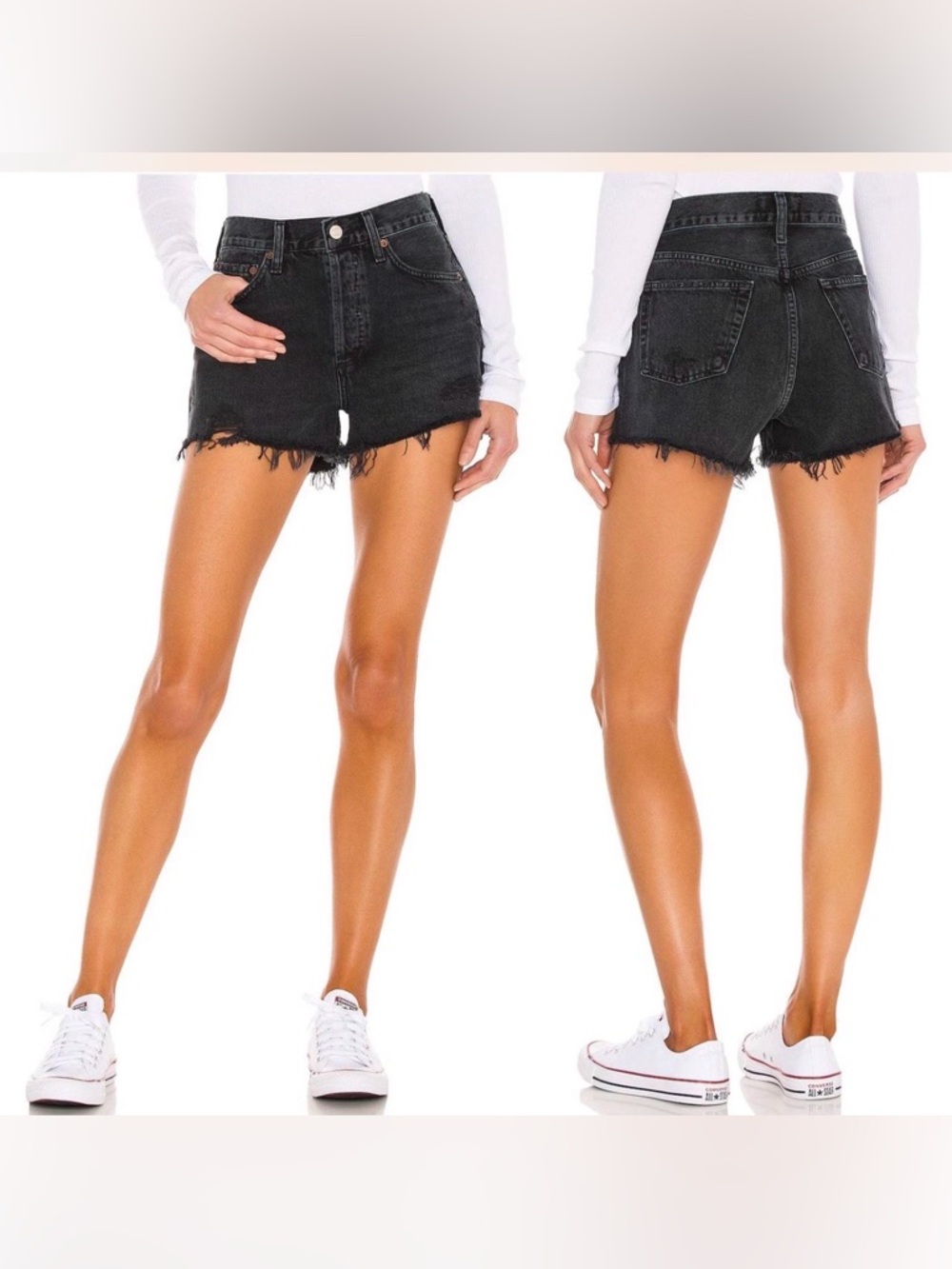 Agolde Parker Black Frayed Hem High-Rise Denim Shorts
